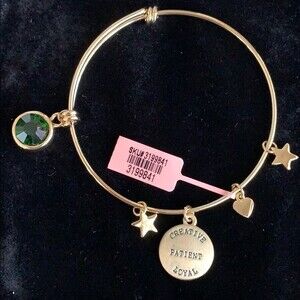 May/Emerald Charm Bangle Bracelet 7.5”
